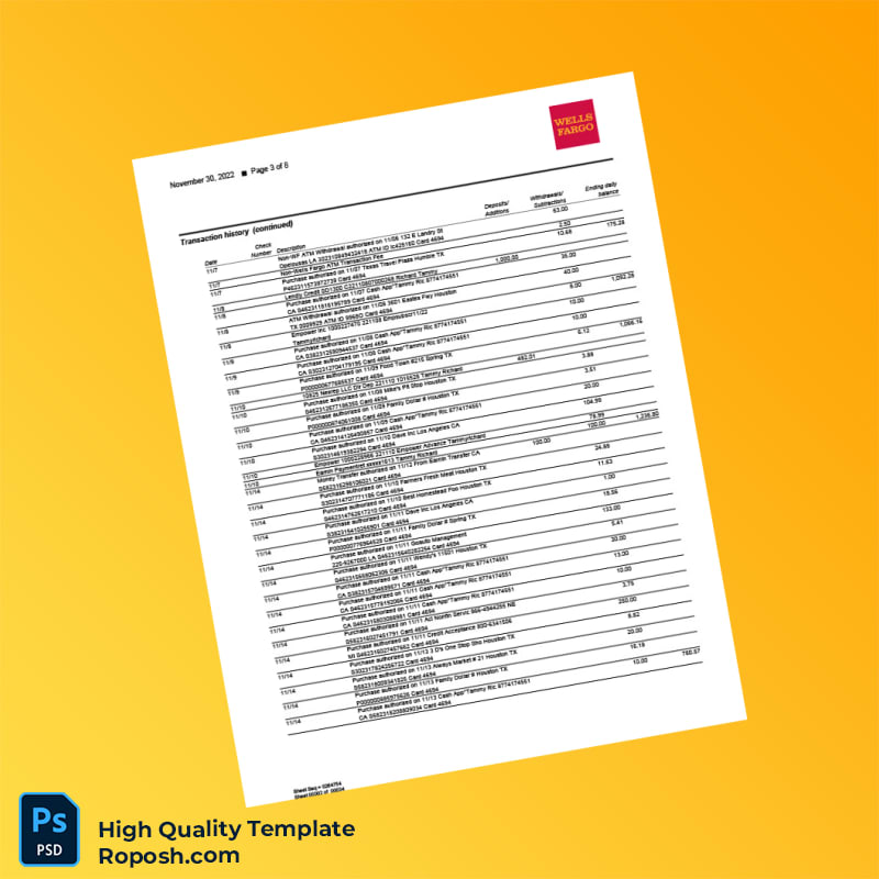 Bank Statement 1130 Template in Word and PDF formats 8 page Bank Statement 1130 Template in Word and PDF formats 8 page