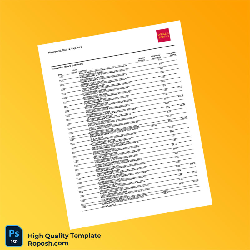 Bank Statement 1130 Template in Word and PDF formats 8 page Bank Statement 1130 Template in Word and PDF formats 8 page