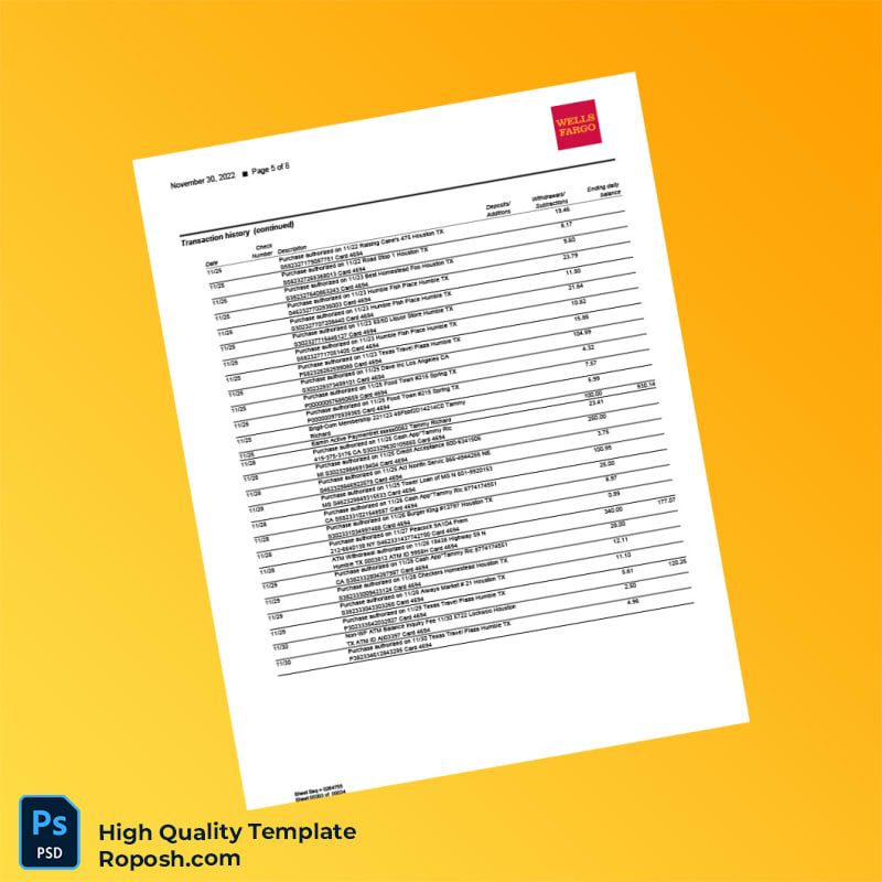 Bank Statement 1130 Template in Word and PDF formats 8 page Bank Statement 1130 Template in Word and PDF formats 8 page