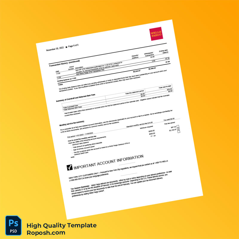Bank Statement 1130 Template in Word and PDF formats 8 page Bank Statement 1130 Template in Word and PDF formats 8 page
