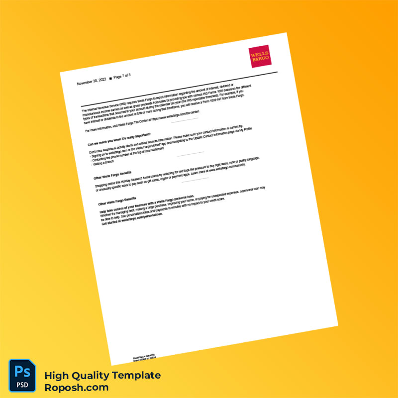 Bank Statement 1130 Template in Word and PDF formats 8 page Bank Statement 1130 Template in Word and PDF formats 8 page
