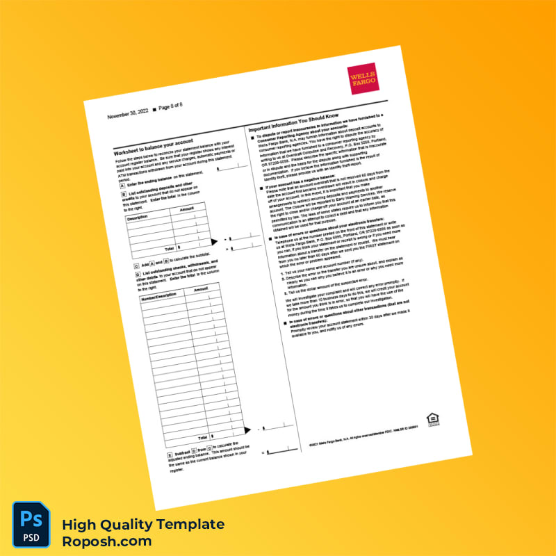 Bank Statement 1130 Template in Word and PDF formats 8 page Bank Statement 1130 Template in Word and PDF formats 8 page