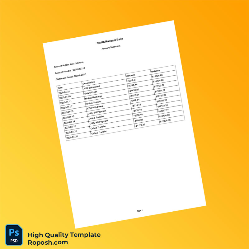 Bank Statement Editable Bank Statement Template in Word and PDF formats Bank Statement Editable Bank Statement Template in Word and PDF formats