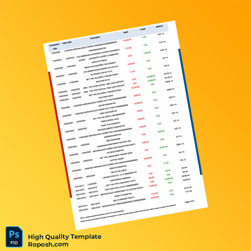 Bank Statement Template in Word and PDF formats 8 page Bank Statement Template in Word and PDF formats 8 page