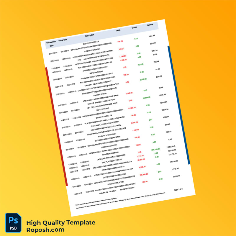 Bank Statement Template in Word and PDF formats 8 page Bank Statement Template in Word and PDF formats 8 page