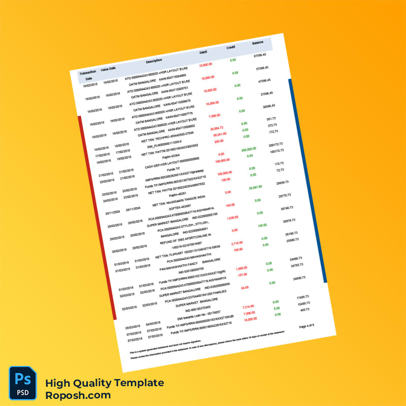 Bank Statement Template in Word and PDF formats 8 page Bank Statement Template in Word and PDF formats 8 page