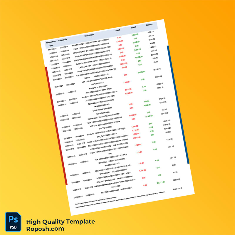 Bank Statement Template in Word and PDF formats 8 page Bank Statement Template in Word and PDF formats 8 page