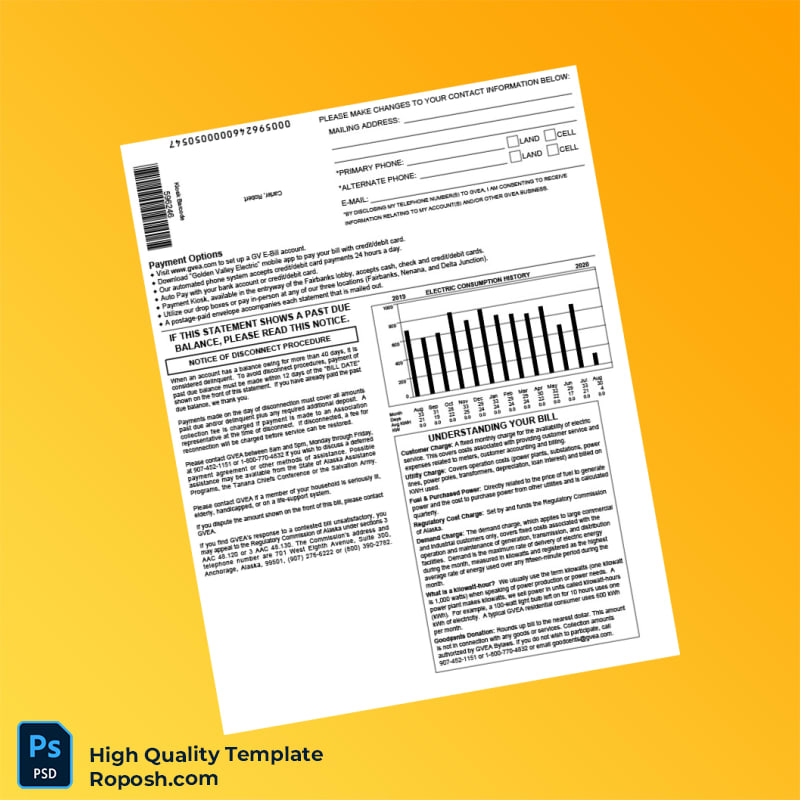 Belgium Golden Valley Electric Association Editable Electricity Bill Template in Word and PDF formats 2 page Belgium Golden Valley Electric Association Editable Electricity Bill Template in Word and PDF formats 2 page