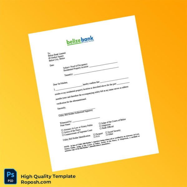 Belize Belize Bank Limited Editable Address Verification Letter Template in Word and PDF formats