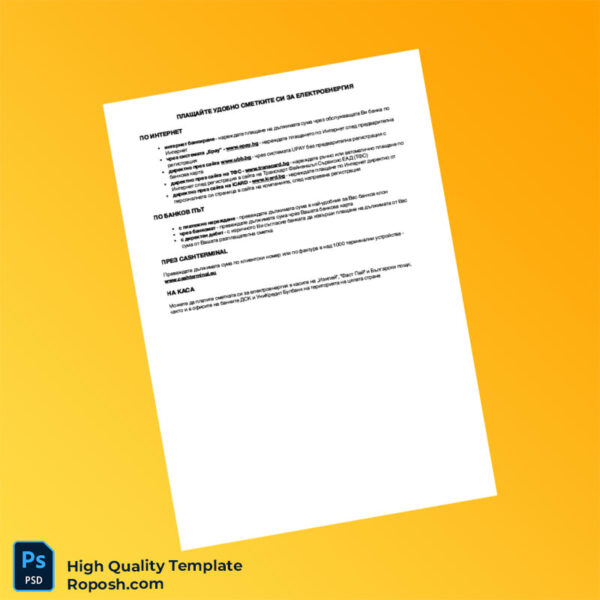 Bulgaria CEZ Elektro Bulgaria AD Editable Electricity Bill Template in Word and PDF formats 2 page