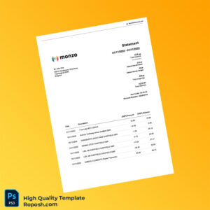 Bulgaria Monzo Bank Statement Template in Word and PDF formats 2 page