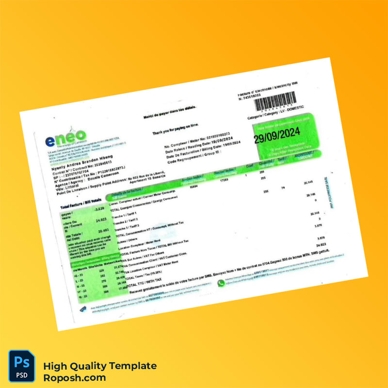 Cameroon Editable Utility Bill Template in Word and PDF formats Cameroon Editable Utility Bill Template in Word and PDF formats