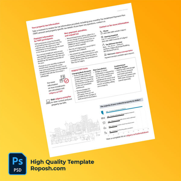 Canada City of Calgary Editable Property Tax Bill Template in Word and PDF formats
