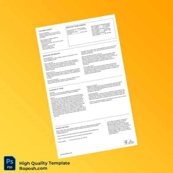 Canada Alectra Utilities Editable Electricity Bill Template in Word and PDF formats 2 page