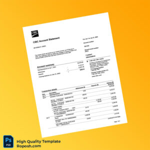 Canada CIBC Account Statement Template in Word and PDF formats 4 page
