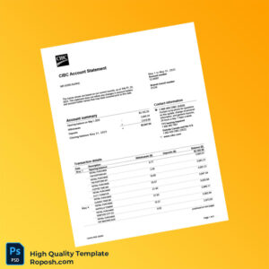 Canada CIBC Bank Statement Template in Word and PDF formats 5 page