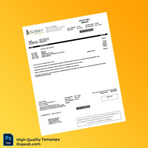 Canada City of Surrey Editable Water Bill Template in Word and PDF formats 2 page