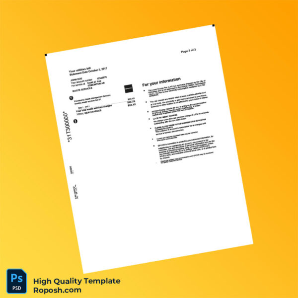 Canada EPCOR Editable Utility Bill Template in Word and PDF formats 3 page