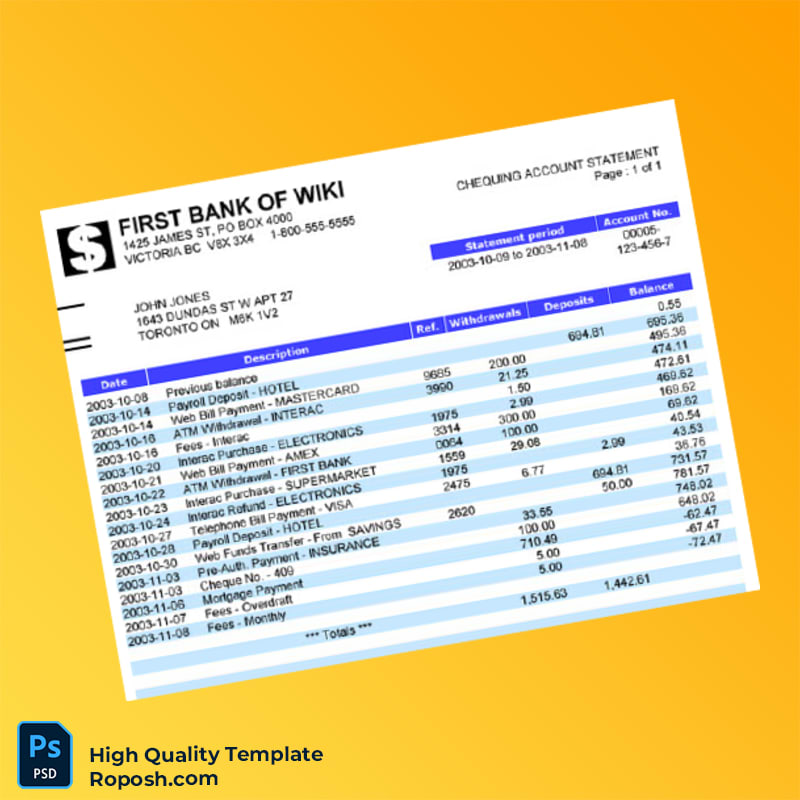 Canada First Bank Bank Statement Template in Word and PDF formats Canada First Bank Bank Statement Template in Word and PDF formats