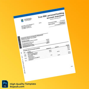 Canada RBC Bank Statement Template in Word and PDF formats 2 page Canada RBC Bank Statement Template in Word and PDF formats 2 page