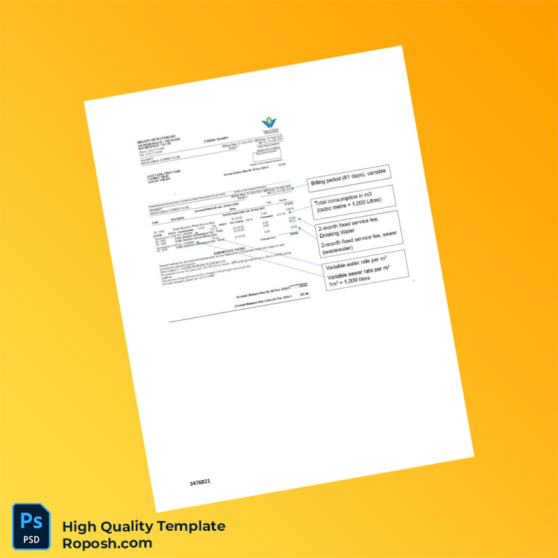 Canada Region of Waterloo Editable Water Bill Template in Word and PDF formats 2 page Canada Region of Waterloo Editable Water Bill Template in Word and PDF formats 2 page