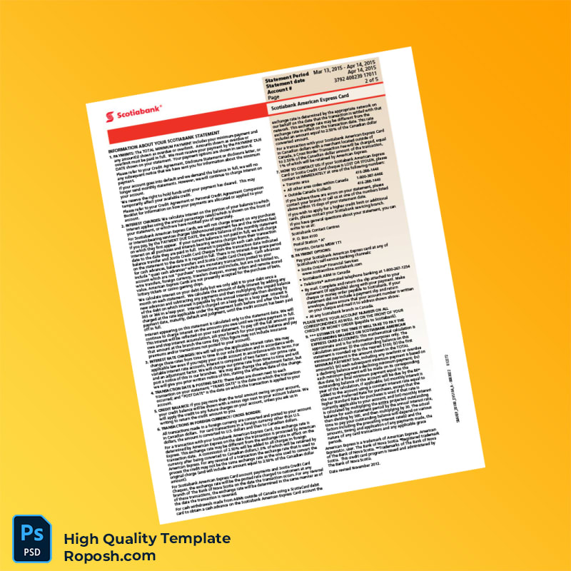 Canada Scotiabank Credit Card Statement Template in Word and PDF formats 6 page Canada Scotiabank Credit Card Statement Template in Word and PDF formats 6 page