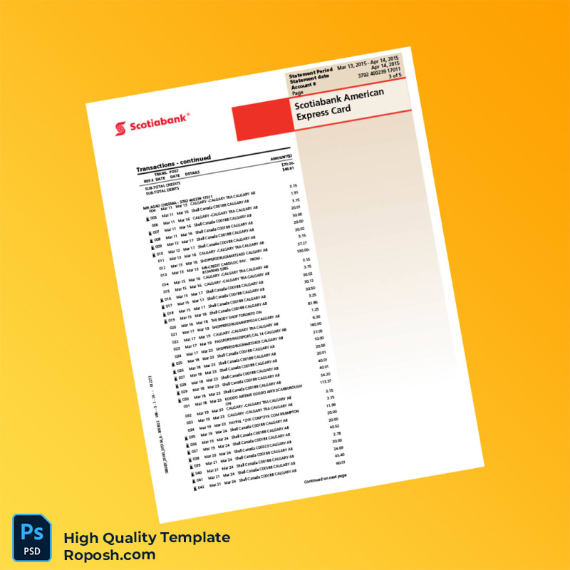 Canada Scotiabank Credit Card Statement Template in Word and PDF formats 6 page Canada Scotiabank Credit Card Statement Template in Word and PDF formats 6 page