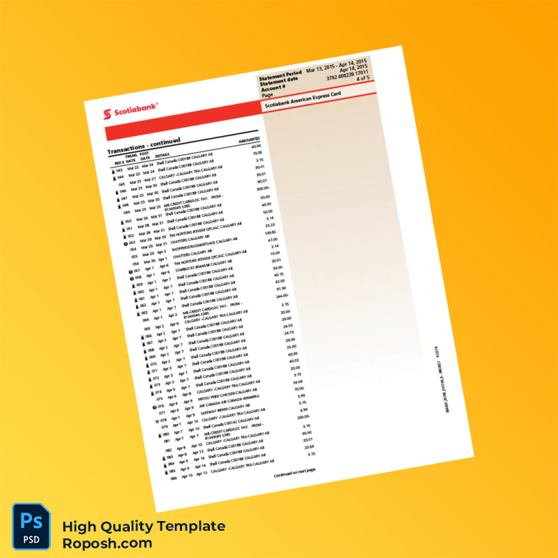 Canada Scotiabank Credit Card Statement Template in Word and PDF formats 6 page Canada Scotiabank Credit Card Statement Template in Word and PDF formats 6 page