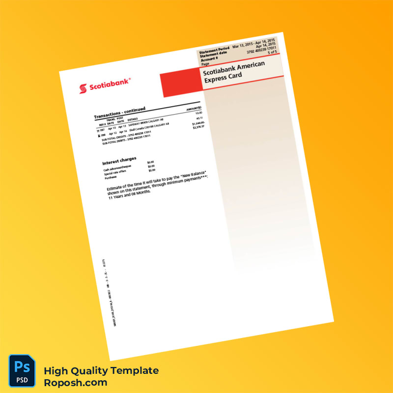 Canada Scotiabank Credit Card Statement Template in Word and PDF formats 6 page Canada Scotiabank Credit Card Statement Template in Word and PDF formats 6 page