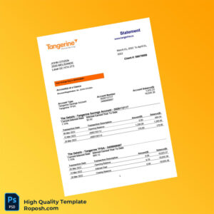 Canada Tangerine Bank Statement Template in Word and PDF formats 2 page