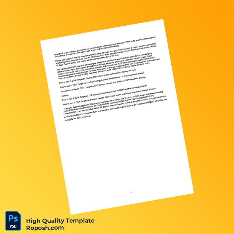 Canada Tangerine Bank Statement Template in Word and PDF formats 2 page Canada Tangerine Bank Statement Template in Word and PDF formats 2 page
