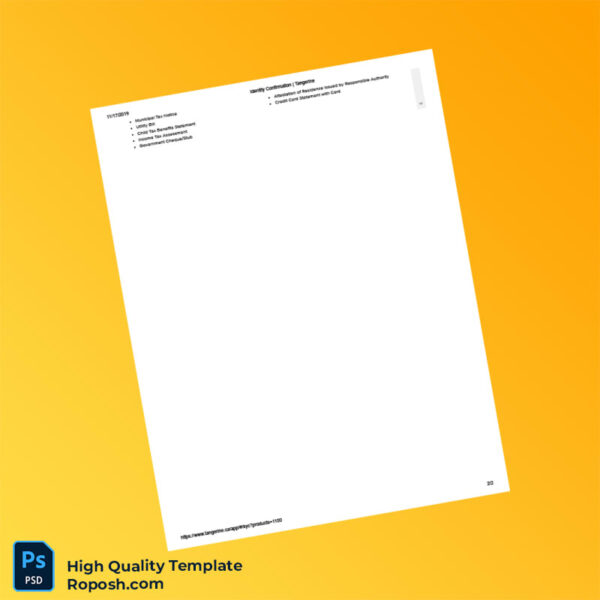 Canada Tangerine Editable Identity Confirmation Template in Word and PDF formats 2 page