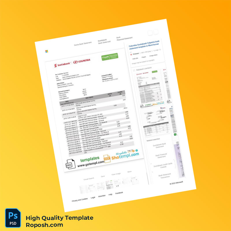 Colombia Scotia Bank Statement Template in Word and PDF formats Colombia Scotia Bank Statement Template in Word and PDF formats