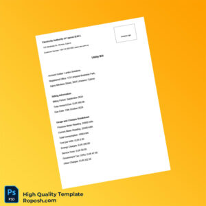 Cyprus EAC Editable Utility Bill Template in Word and PDF formats 2 page