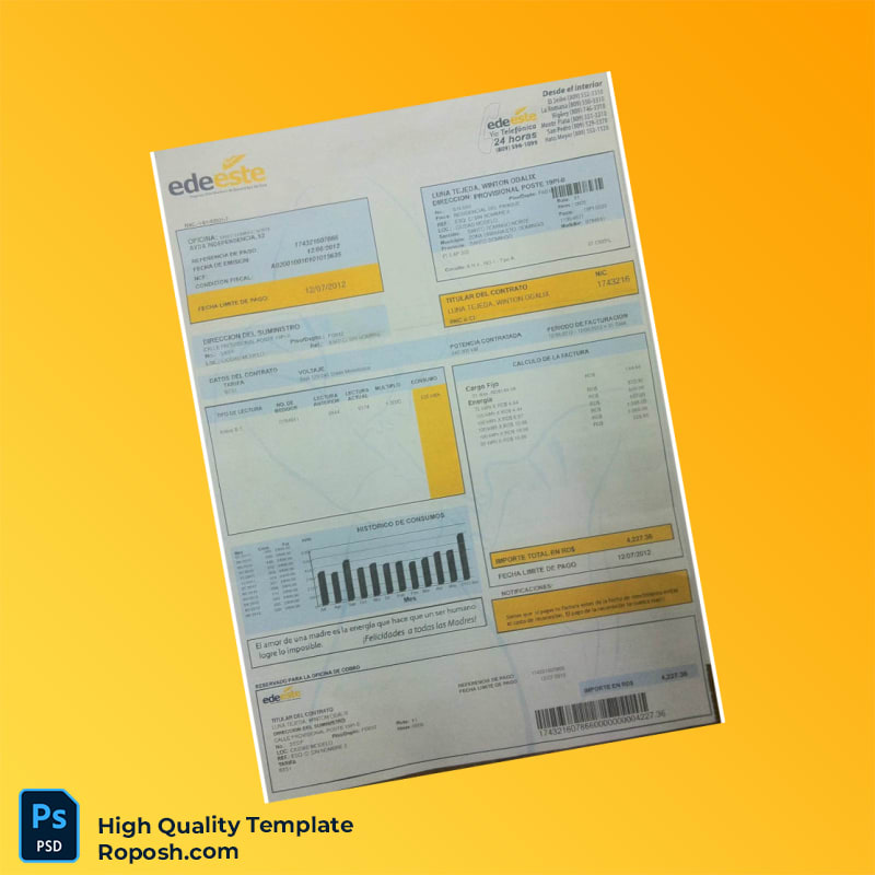 Dominican Republic EdeEste Editable Bill Template in Word and PDF formats Dominican Republic EdeEste Editable Bill Template in Word and PDF formats