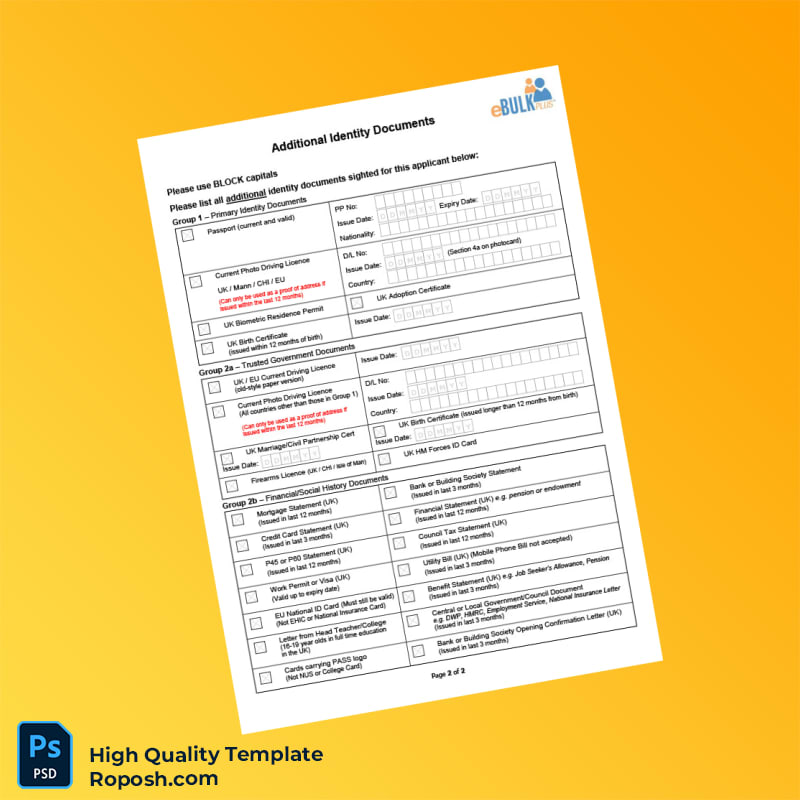 Editable Additional Identity Document Template in Word and PDF formats 2 page Editable Additional Identity Document Template in Word and PDF formats 2 page
