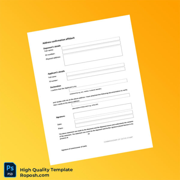 Editable Address Confirmation Affidavit Template in Word and PDF formats