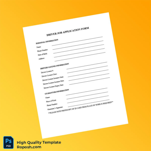 Editable Driver Job Application Form Template in Word and PDF formats 2 ...
