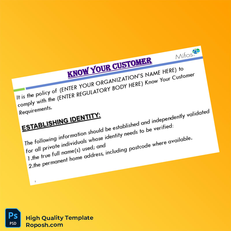 Editable Know Your Customer Template in Word and PDF formats 8 page Editable Know Your Customer Template in Word and PDF formats 8 page