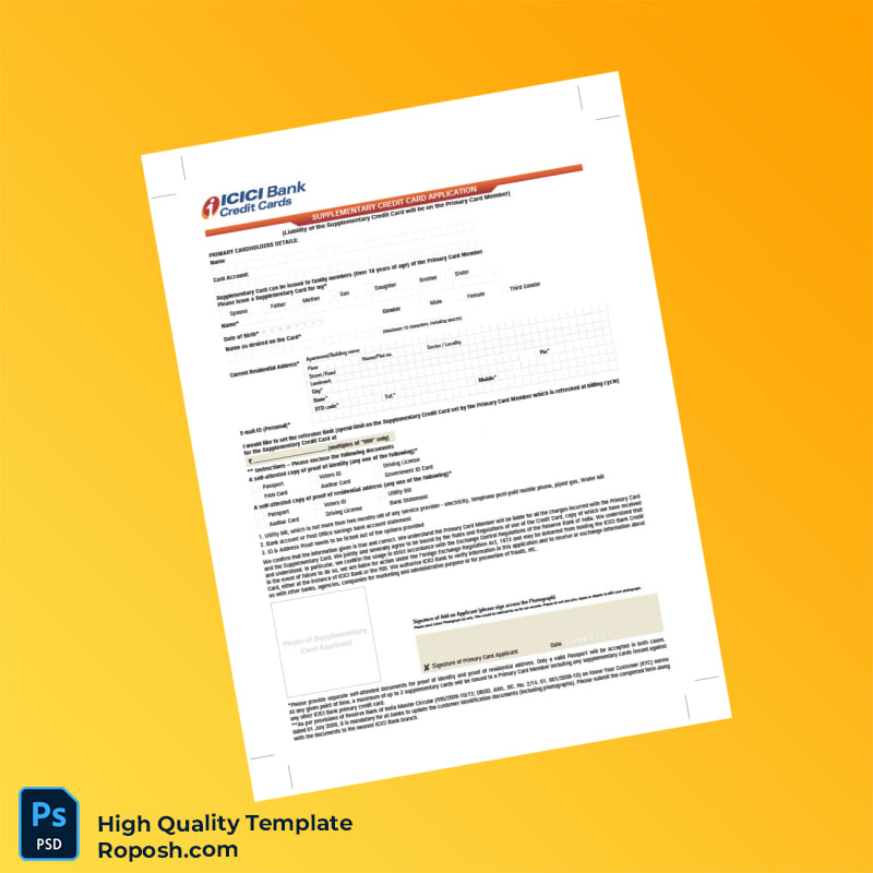 Editable Supplementary Credit Card Application Template in Word and PDF formats Editable Supplementary Credit Card Application Template in Word and PDF formats