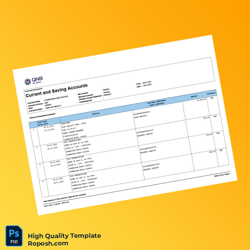 Egypt QNB Bank Statement Template in Word and PDF formats 4 page Egypt QNB Bank Statement Template in Word and PDF formats 4 page