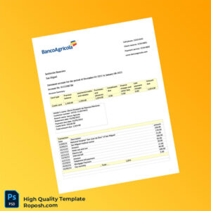 El Salvador Banco Agrícola Bank Statement Template in Word and PDF formats