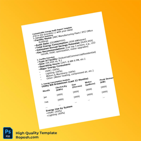 Energy Audit Report Template Editable Energy Audit Report Template in Word and PDF formats 3 page