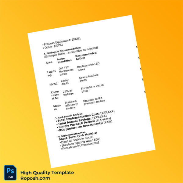 Energy Audit Report Template Editable Energy Audit Report Template in Word and PDF formats 3 page