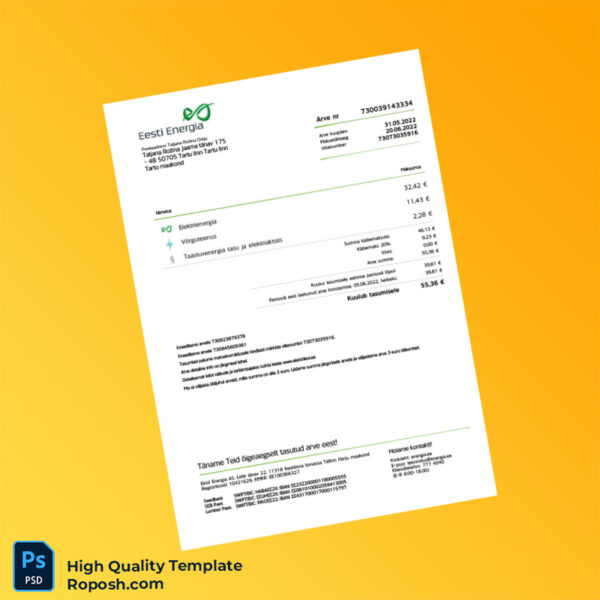 Estonia Eesti Energia Editable Utility Bill Template in Word and PDF formats 4 page