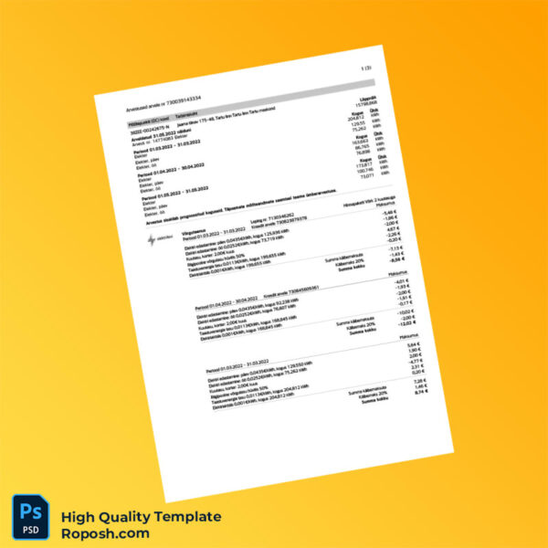 Estonia Eesti Energia Editable Utility Bill Template in Word and PDF formats 4 page
