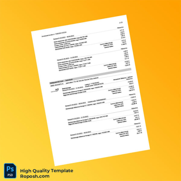 Estonia Eesti Energia Editable Utility Bill Template in Word and PDF formats 4 page