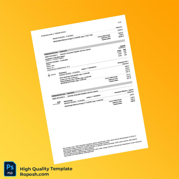 Estonia Eesti Energia Editable Utility Bill Template in Word and PDF formats 4 page