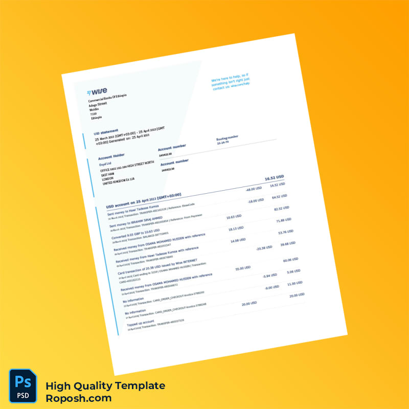 Ethiopia Business Account Statement Template in Word and PDF formats Ethiopia Business Account Statement Template in Word and PDF formats