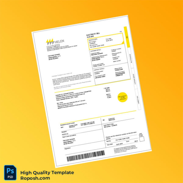 Finland Helen Ltd Editable Electricity Bill Template in Word and PDF formats